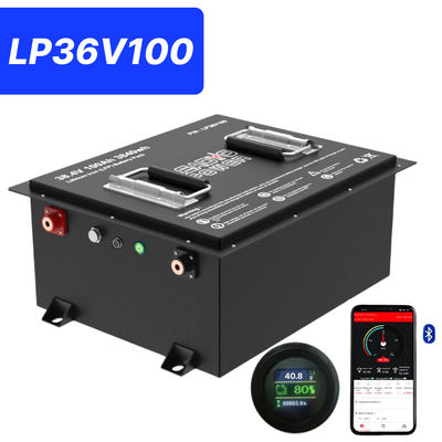 36V 100Ah 200Amp 36.8V ब्लूटूथ LiFePO4 लिथियम गोल्फ कार्ट बैटरी गोल एलसीडी के साथ, 5 साल की वारंटी