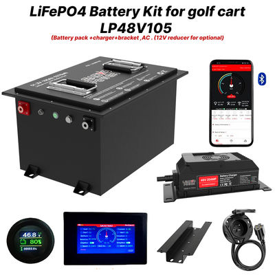 48V 105Ah 51.2V LiFePO4 गोल्फ कार्ट बैटरी किट, 250A बीएमएस, 4000+ चक्र लिथियम बैटरी, मैक्स 12.8kW पावर